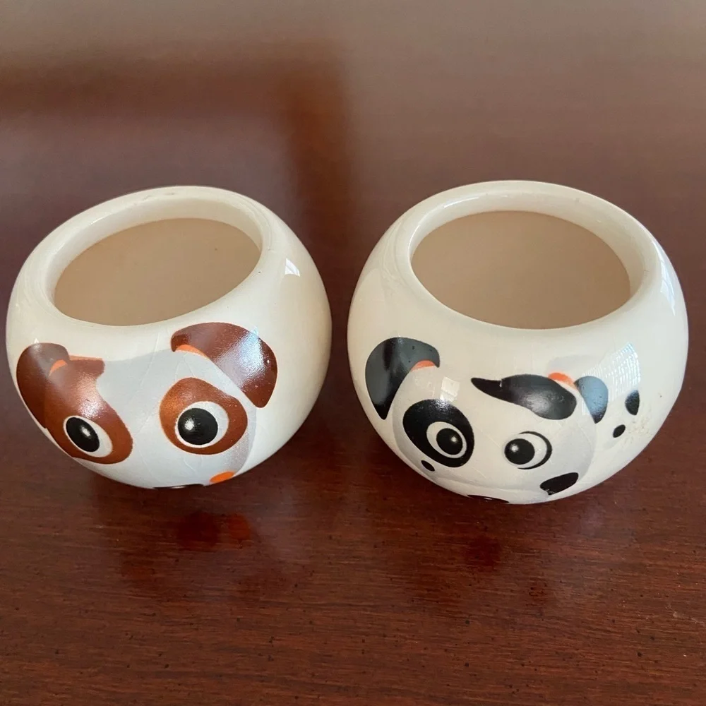 🩵 Set of 2 Buzzy DOG FACE Miniature Plant Pots from 2014